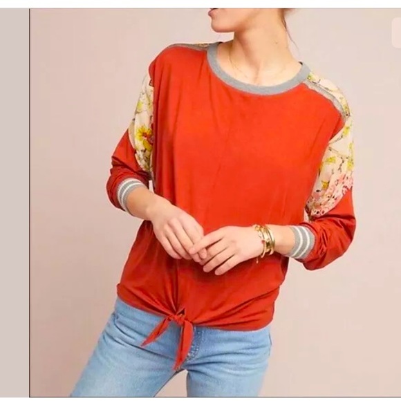 Anthropologie Tops - Anthropologie New Tiny Tie Front Floral Trim Top S
